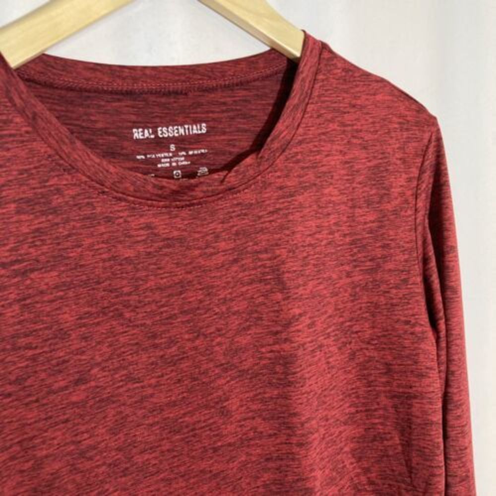 Real Essentials Long Sleeve Activewear T-Shirt Maroon Burgundy Men's Small